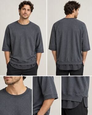 3.1 PHILLIP LIM Men’s Layered Hem Sweatshirt Charcoal Gray/Black M Medium #169